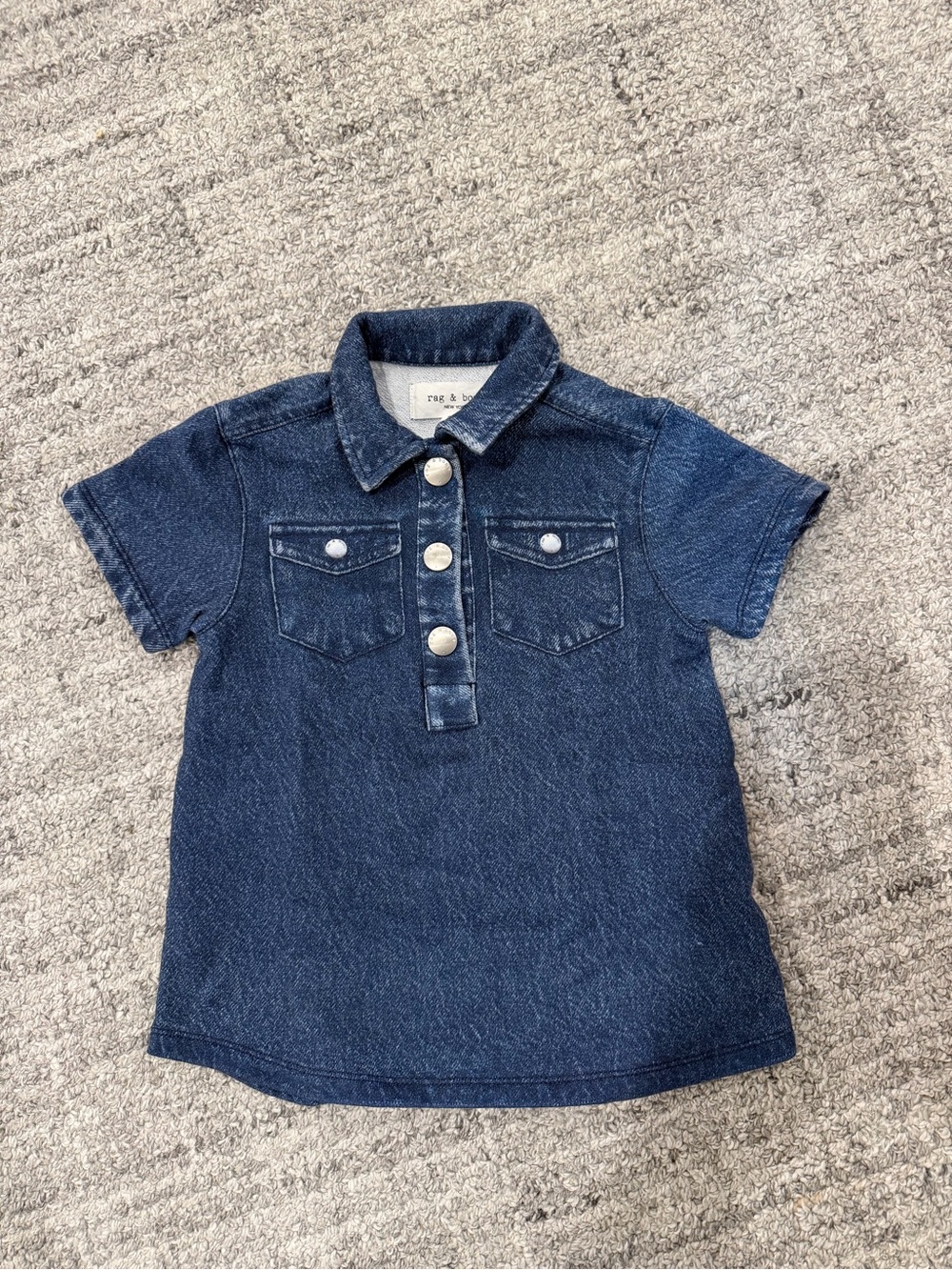 rag & bone Kids Short-Sleeve Miramar Denim Polo Dress - Dark Blue